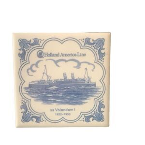 Vintage Holland America Line Delft SS Volendam I Ceramic Tile Coaster Cruise